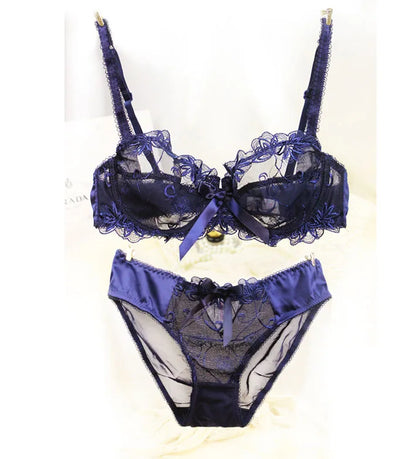 Female Ultra-Thin Sexy Lace Transparent Plus Size Bra & Panties Sets
