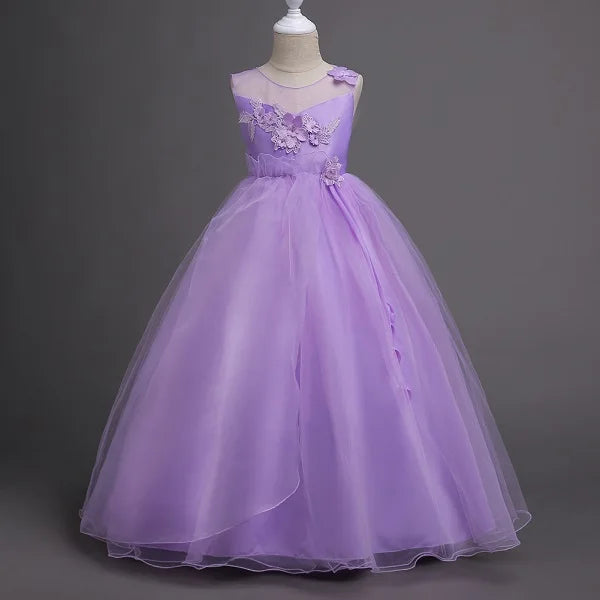 4-15 Year Teens Party Prom Dress Wedding Flower Girl Dress Kids Girls Elegant Princess Sleeveless Pageant Formal Long Dress