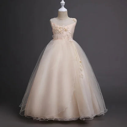 4-15 Year Teens Party Prom Dress Wedding Flower Girl Dress Kids Girls Elegant Princess Sleeveless Pageant Formal Long Dress