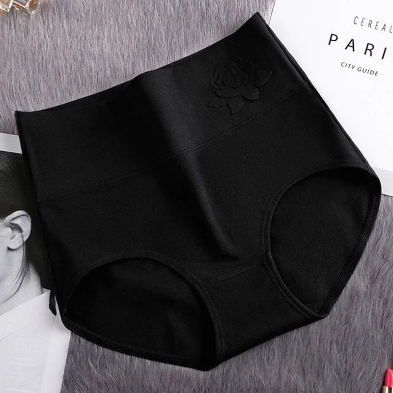Cotton women's panties elastic soft  Embossed ROSE Ladies underwear Breathable sexy High waist briefs