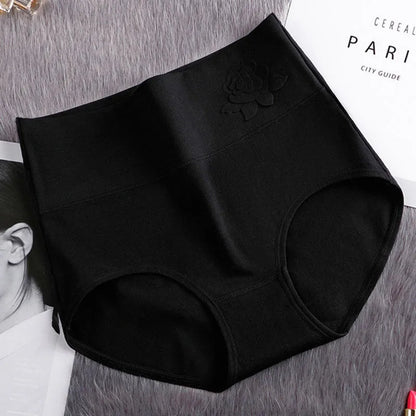 Cotton women's panties elastic soft  Embossed ROSE Ladies underwear Breathable sexy High waist briefs