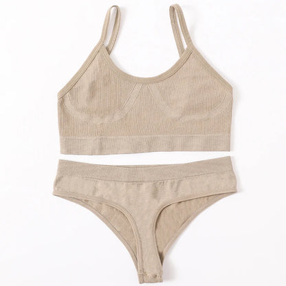 Women Seamless Bra And Panties Set U-Back Bralette Top Comfort Breathable Briefs Ribbed Sexy Lingerie Sports Underwear Set