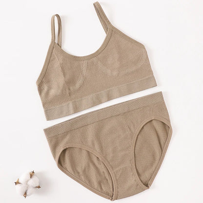 Women Seamless Bra And Panties Set U-Back Bralette Top Comfort Breathable Briefs Ribbed Sexy Lingerie Sports Underwear Set