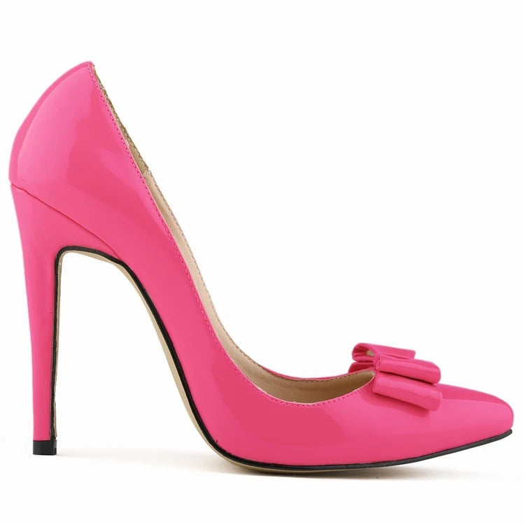 LOSLANDIFEN Fashion Patent Leather Women's Pumps Sweet Bow Pointed Toe High Heels Stiletto Wedding Shoes Woman