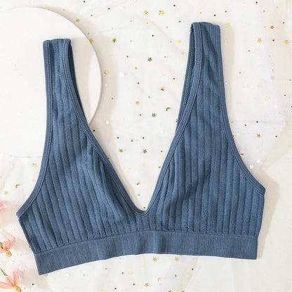 Push-Up Bras For Women Seamless Ribbed Deep V Bralette Unlined Sexy Lingerie Wireless Crop Top S-XL Plunge Sports Underwear