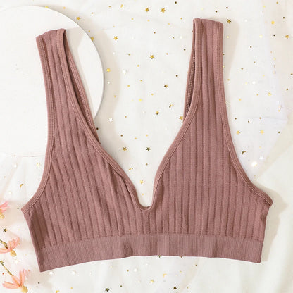 Push-Up Bras For Women Seamless Ribbed Deep V Bralette Unlined Sexy Lingerie Wireless Crop Top S-XL Plunge Sports Underwear
