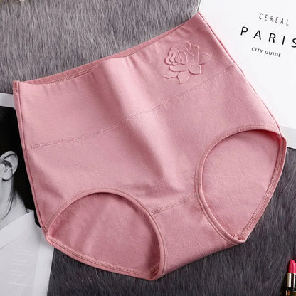 Cotton women's panties elastic soft  Embossed ROSE Ladies underwear Breathable sexy High waist briefs