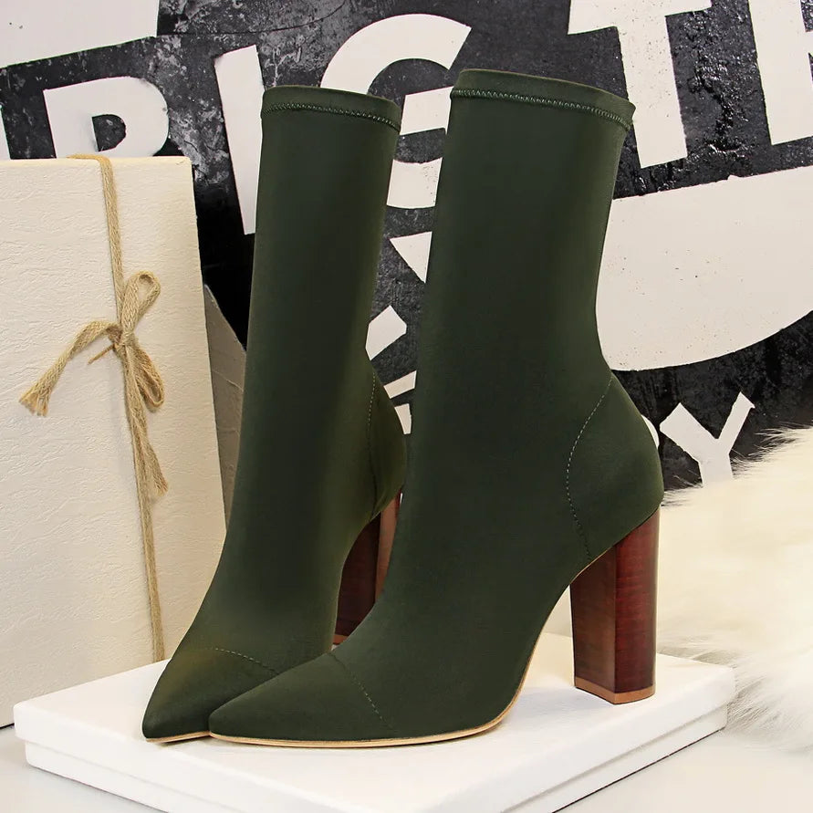 2026 New Socks Boots Fashion Ankle Boots For Women Boots Balck Pointed Toe Elastic Heels Shoes Fetish Autumn Winter Female Shoes