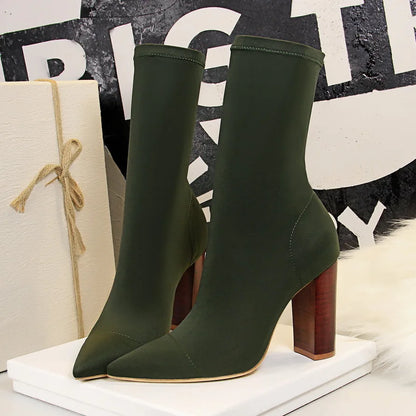 2026 New Socks Boots Fashion Ankle Boots For Women Boots Balck Pointed Toe Elastic Heels Shoes Fetish Autumn Winter Female Shoes