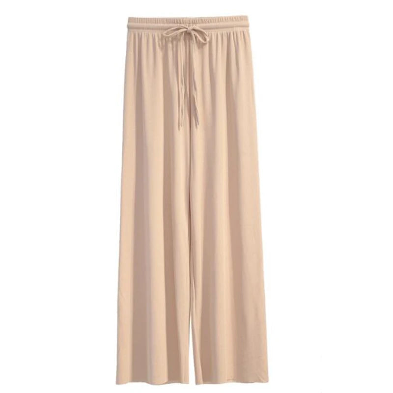 2026 Top Women's Ice Silk Wide-legged Pants Summer High Waist Feeling Girls Nine Points Straight Skirt Thin Long Trousers Colors