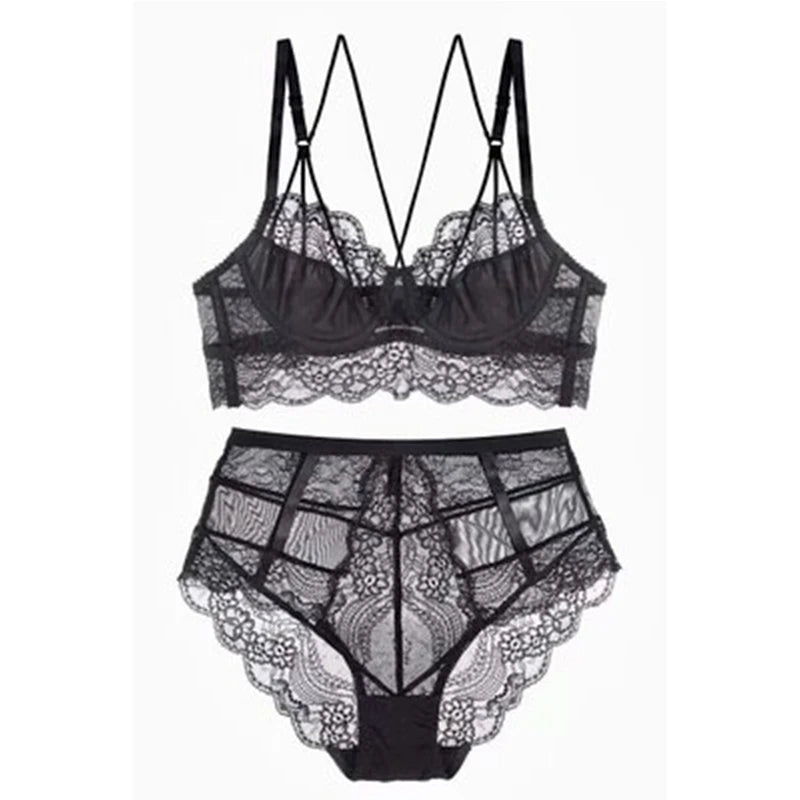 Classic Bandage Pink Bra Set Lingerie Push Up Brassiere Lace Underwear Set Sexy High-Waist Panties For Women underwear