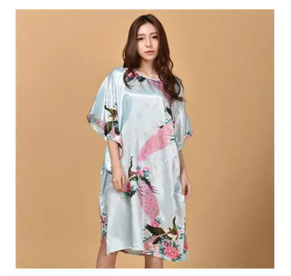 Sexy Female Silk Rayon Robe Bath Gown Nightgown Summer Casual Home Dress Printed Loose Sleepwear Plus Size Nightwear Bathrobe