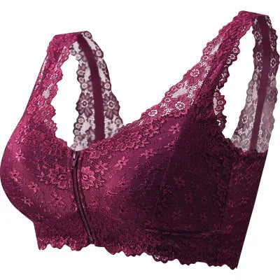 Female Vest Front Zipper Push Up Bra Full Cup Sexy Lace Bras For Women Bralette Top  Seamless Wireless Gather Brassiere