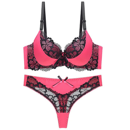 Thong bra set push up Lace hollow out Brassiere bra and panty set Underwear Femme Panties Lingerie