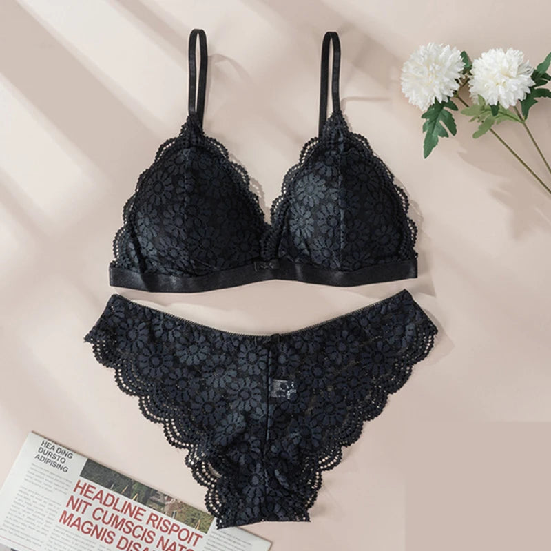 Lace Bra Sets Seamless Underwear Backless Vest Adjusted-straps Lingerie Floral Soft Comfortable Underwear Set