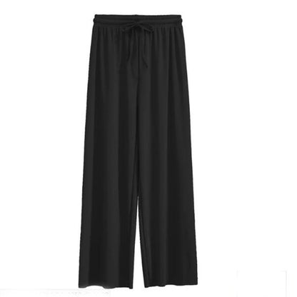 2026 Top Women's Ice Silk Wide-legged Pants Summer High Waist Feeling Girls Nine Points Straight Skirt Thin Long Trousers Colors