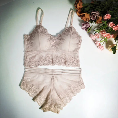 Lace Women Bra Panties Set Crop Top Bra Sexy Transparent Bra Push Up Lingerie Set Female Bralette Underwear Set