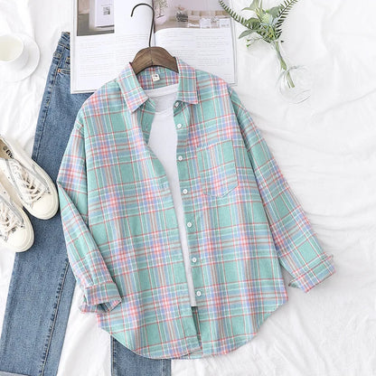 Brand Women's Flannel Plaid Shirts 2025 New Ladies Tops Exquisite Designer Style Loose Blouses Casual Cotton Long Sleeve Blouse
