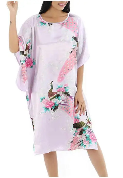 Sexy Female Silk Rayon Robe Bath Gown Nightgown Summer Casual Home Dress Printed Loose Sleepwear Plus Size Nightwear Bathrobe