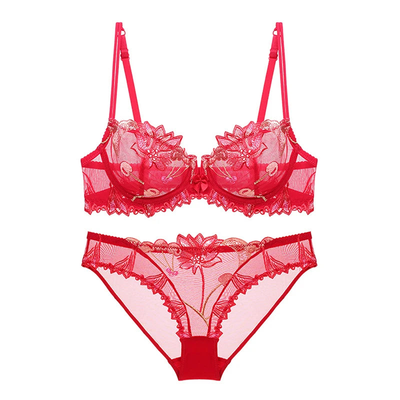 Sexy Lingerie Floral Lace Transparent Breathable Women's Underwear Bra Set for Women