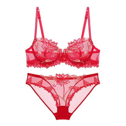 Sexy Lingerie Floral Lace Transparent Breathable Women's Underwear Bra Set for Women