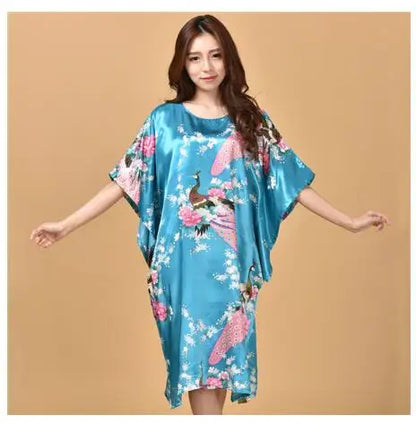 Sexy Female Silk Rayon Robe Bath Gown Nightgown Summer Casual Home Dress Printed Loose Sleepwear Plus Size Nightwear Bathrobe
