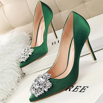 BIGTREE Women Heels Metal Rhinestones Woman Pumps Wedding Shoes High Heels Shoes Gold Silver Sexy Party Shoes Large size 42 43