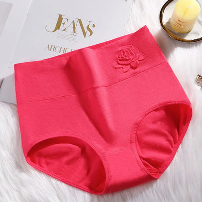 Cotton women's panties elastic soft  Embossed ROSE Ladies underwear Breathable sexy High waist briefs