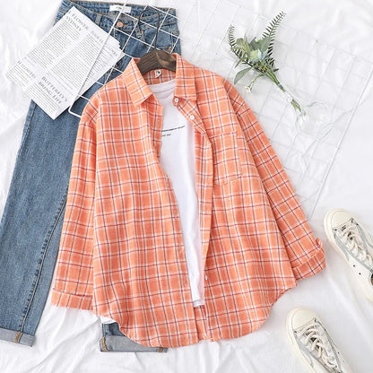 Brand Women's Flannel Plaid Shirts 2025 New Ladies Tops Exquisite Designer Style Loose Blouses Casual Cotton Long Sleeve Blouse