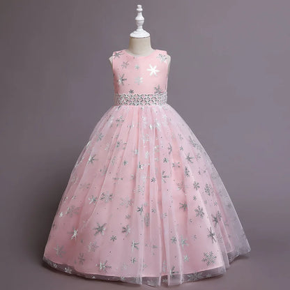 Long Children Dress Long Bridesmaid Girls Dresses Snowflake Kids Princess Wedding Dress Birthday Party 10 12 14 Years