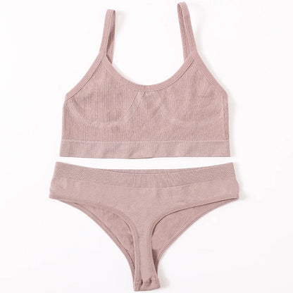 Women Seamless Bra And Panties Set U-Back Bralette Top Comfort Breathable Briefs Ribbed Sexy Lingerie Sports Underwear Set