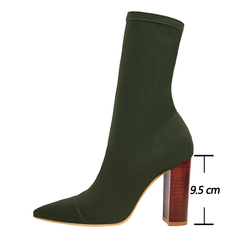 BIGTREE Shoes Women Stretch Boots Sexy Sock Boots Autumn Ankle Boots For Women High Heels Pointed Toe Women Boots Plus Size 43