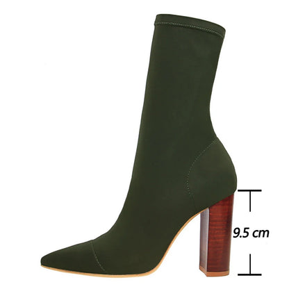 BIGTREE Shoes Women Stretch Boots Sexy Sock Boots Autumn Ankle Boots For Women High Heels Pointed Toe Women Boots Plus Size 43