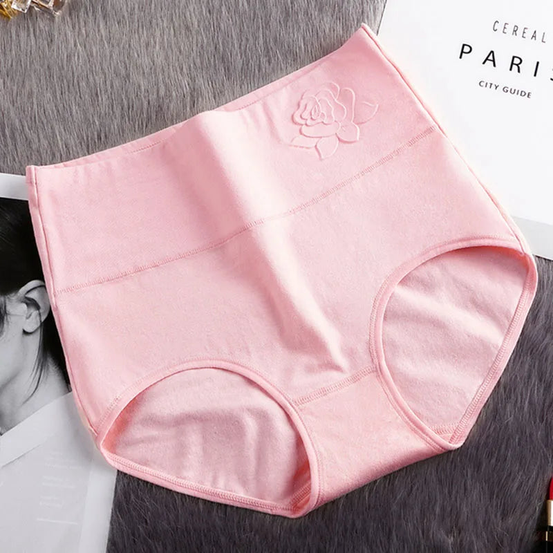 Cotton women's panties elastic soft  Embossed ROSE Ladies underwear Breathable sexy High waist briefs