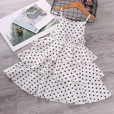 3-12Y Girls Polka-Dot Summer Dress Girls Sleeveless Suspender Dress Clothing Kids Chiffon  RED Princess Dresses Children Clothes