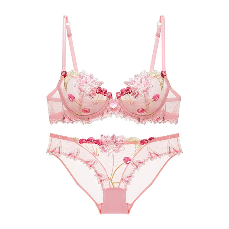 Sexy Lingerie Floral Lace Transparent Breathable Women's Underwear Bra Set for Women