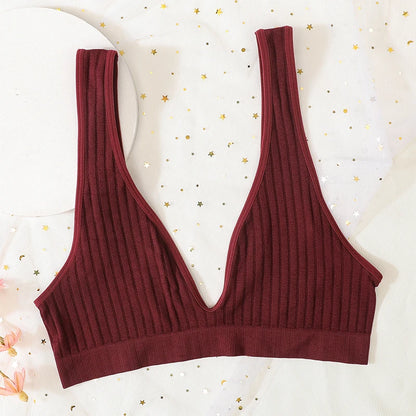 Push-Up Bras For Women Seamless Ribbed Deep V Bralette Unlined Sexy Lingerie Wireless Crop Top S-XL Plunge Sports Underwear