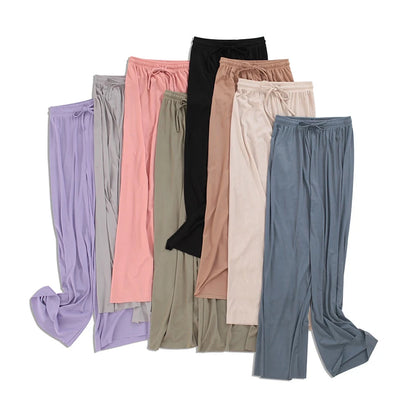 2026 Top Women's Ice Silk Wide-legged Pants Summer High Waist Feeling Girls Nine Points Straight Skirt Thin Long Trousers Colors