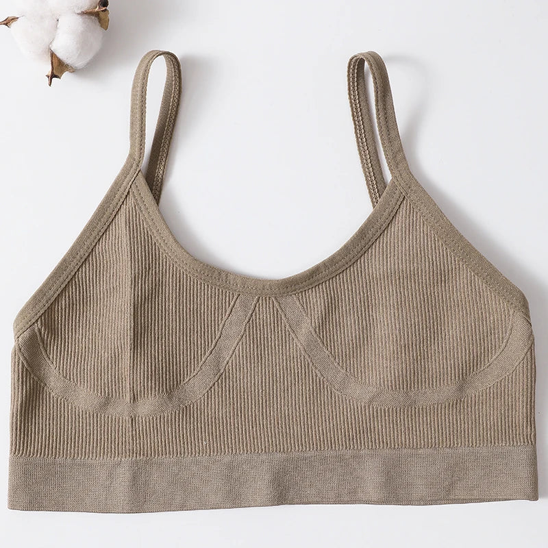 Women U-Neck Thin Strap Ribbed Wireless Bralette Push Up Bras Sport Seamless Underwear Without Pads Sexy Lingerie Crop Top M-XL