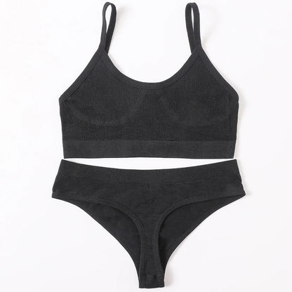 Women Seamless Bra And Panties Set U-Back Bralette Top Comfort Breathable Briefs Ribbed Sexy Lingerie Sports Underwear Set