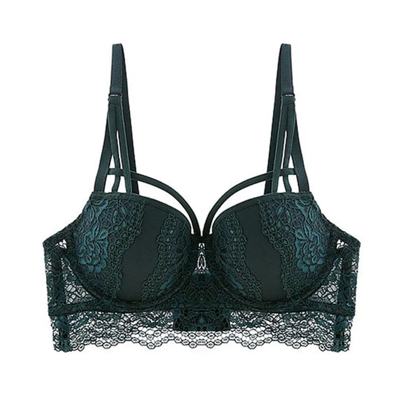 New Top Sexy Bra Green Brassiere Underwear Cotton Thick Women Bras Lace Lingerie Embroidery Push-Up Bra Black