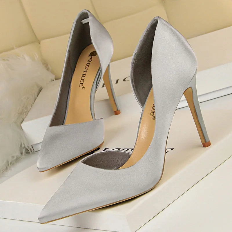 BIGTREE Shoes Sexy Woman Pumps Black Blue Sliver Women Heels Silk High Heels Women Shoes Stiletto Heels 9.5 Cm Ladies Shoes