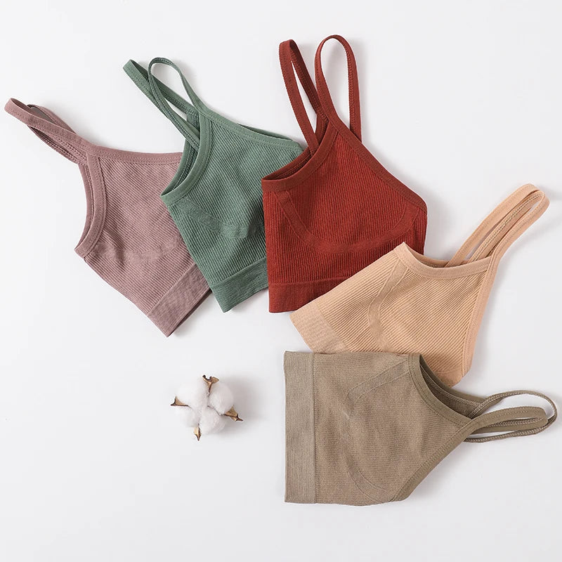 Women U-Neck Thin Strap Ribbed Wireless Bralette Push Up Bras Sport Seamless Underwear Without Pads Sexy Lingerie Crop Top M-XL
