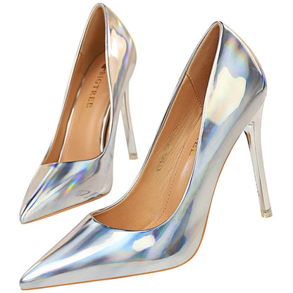 2026 Women 10.5cm High Heels Blue Green Valentine Pumps Luxury Glossy Stripper Stiletto Wedding Bridal Fetish Shoes Plus Size 43