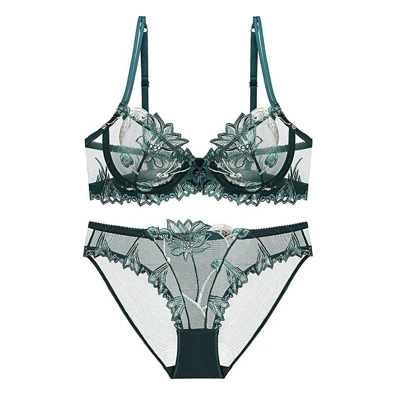 Sexy Lingerie Floral Lace Transparent Breathable Women's Underwear Bra Set for Women
