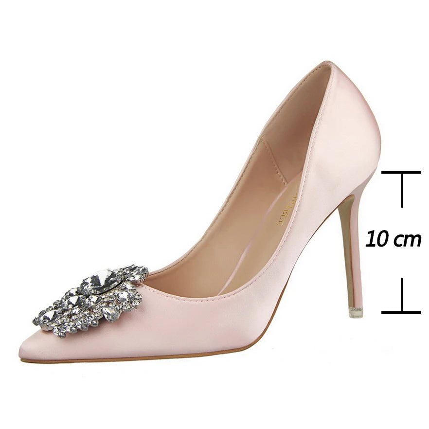 BIGTREE Women Heels Metal Rhinestones Woman Pumps Wedding Shoes High Heels Shoes Gold Silver Sexy Party Shoes Large size 42 43