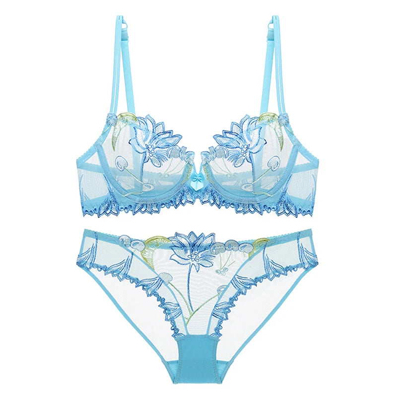 Sexy Lingerie Floral Lace Transparent Breathable Women's Underwear Bra Set for Women