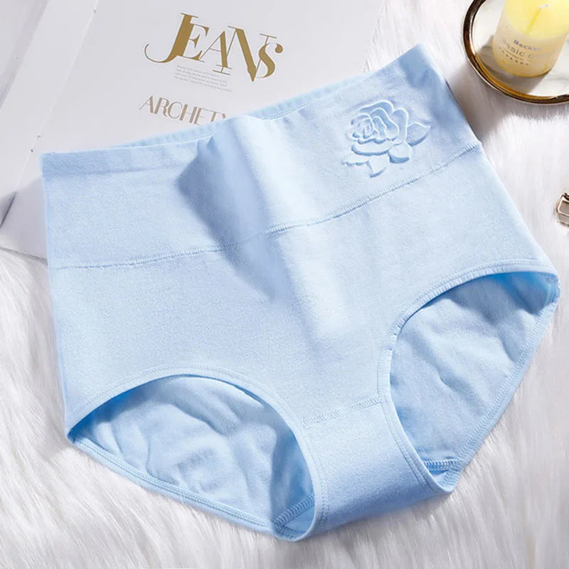 Cotton women's panties elastic soft  Embossed ROSE Ladies underwear Breathable sexy High waist briefs