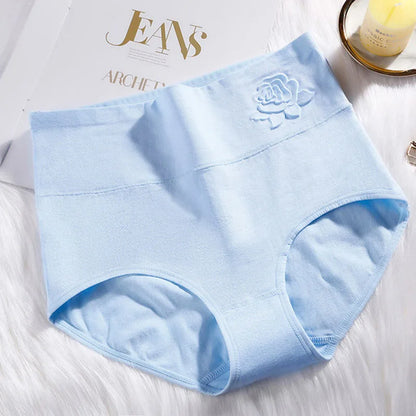 Cotton women's panties elastic soft  Embossed ROSE Ladies underwear Breathable sexy High waist briefs
