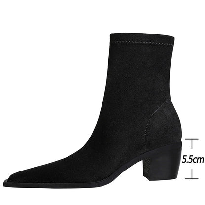 BIGTREE Boots Suede Women Ankle Boots Autumn Shoes Pointed Toe Women Boots Fashion Thick Heel Ladies Short Boots Botas Mujer